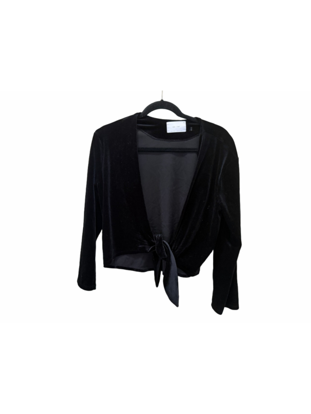 Women's OAK + FORT Black Velvet Tie-Front Long Sleeve Crop Top Blazer Size S